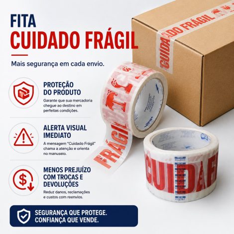 Fita Adesiva  48mm x 50m  Impressa - Cuidado Frágil